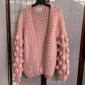 NWT CHIC WISH‎ PINK OPEN CARDIGAN POM POM SWEATER SIZE L